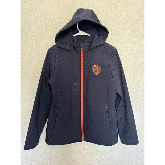 NFL Team Apparel Women Medium Soft Shell Navy Blue BEARS Sports Hoodie Jacket - Picture 4 of 13